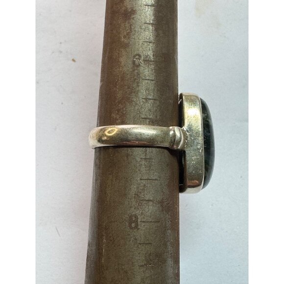 Estate Sterling Silver 925 Moss Agate Ring Size 7 Rectangular Cabochon 6.8g - Picture 7 of 8